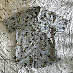 Grey/gray WXYZ short-sleeve Oxford button-up shirt with left chest pocket